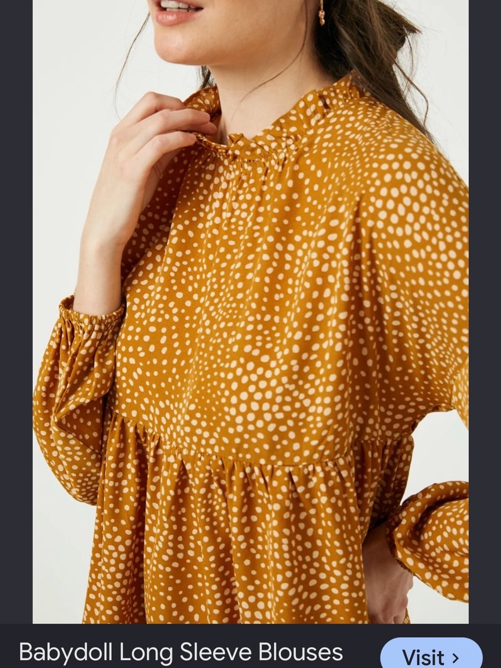 Dotted Mustard Peasant Tunic - Women Tops - Picture 3 of 9